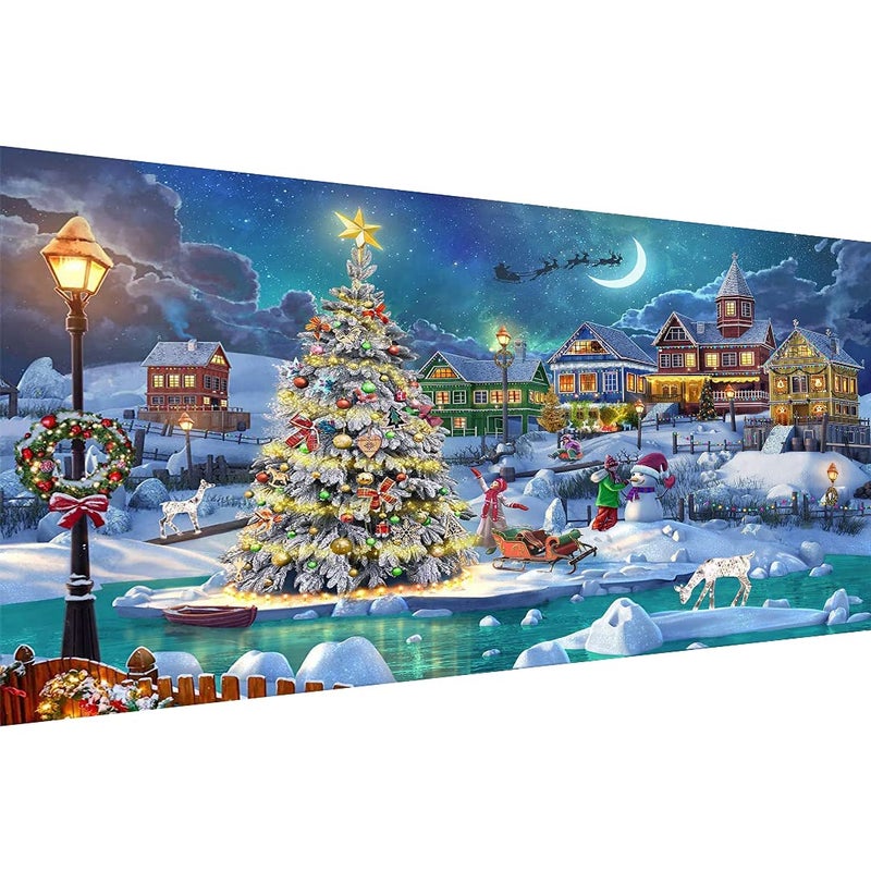 MBNTJHT Christmas Night Diamond Painting  DIY 5D Diamond Painting Kits for Adults Full Drill  Christmas Tree with Moon Diamond Painting Well Decor 28x16 inch - Image 1